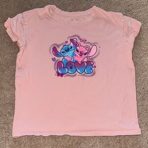 Old Navy Pink Tee with Blue & Pink Stitch Love Graphic